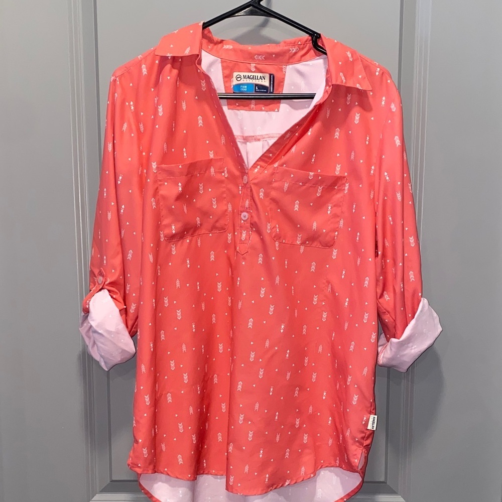 Magellan Coral Fishing Shirt Women Button Up Moisture Wicking Outdoor Top L - Picture 10 of 11
